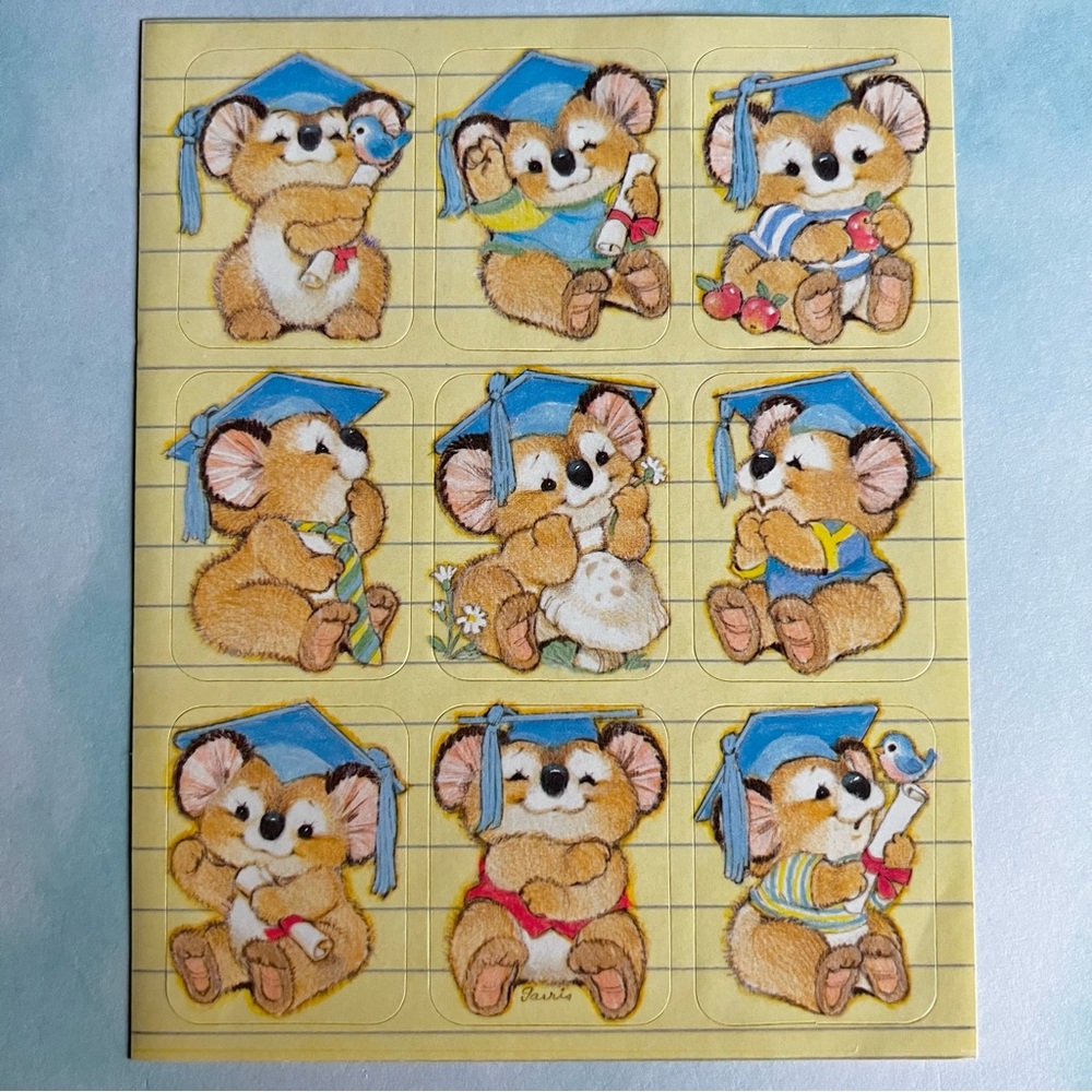 Vintage 80’s Kirby Koala Bear Gibson Greeting Cards Graduation Sheet RARE